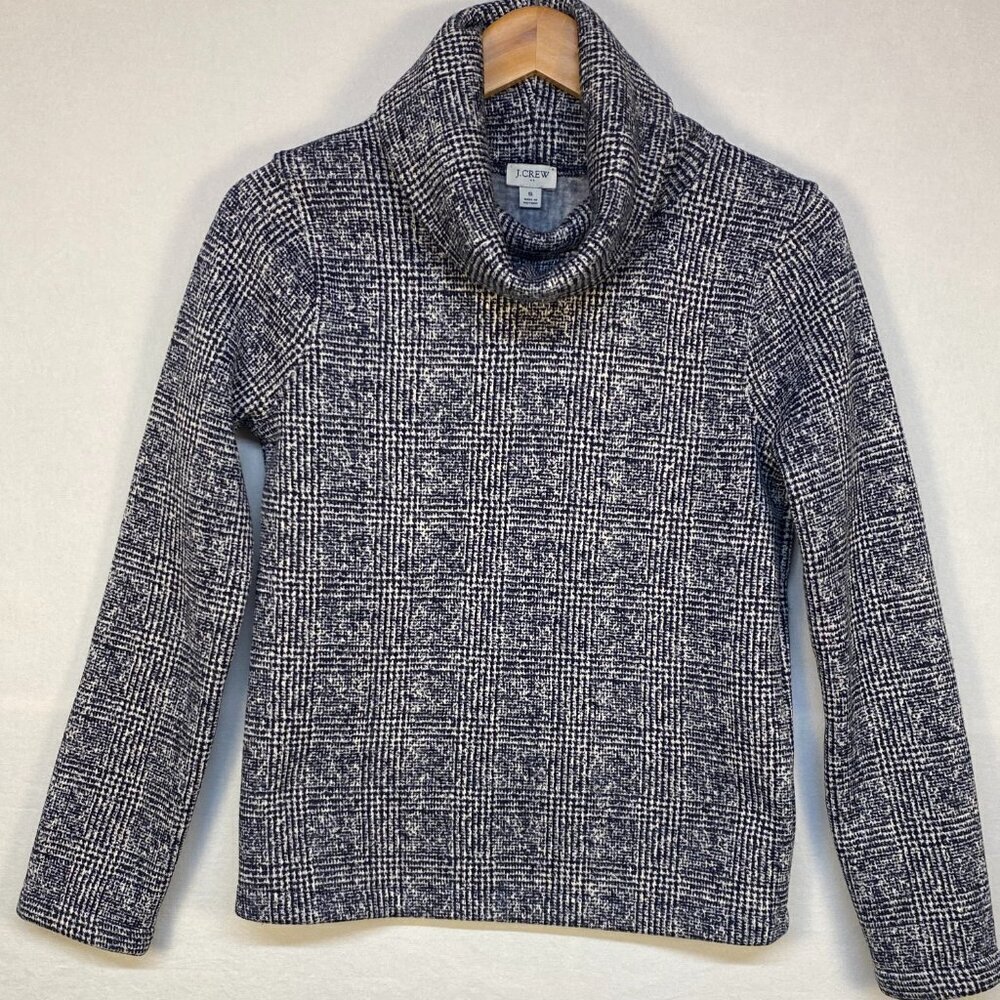 JCrew Glen plaid black fleece mock turtle neck sweater Womens Small cozy - Picture 2 of 6